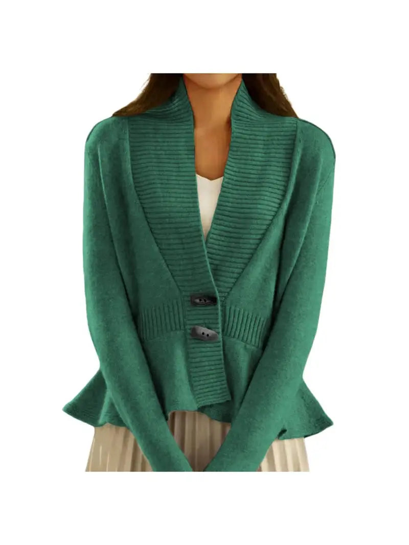 Women'S Elegant Sweater Cardigan - Soft Open Front Sweater Coat, Button Front Closure, Long Sleeve Layering Piece for Fall/Winter, Office, Party, Everyday Outfits - Women'S Sweater Coat, Winter Apparel, Ruffle Hem Design, Comfortable Wear