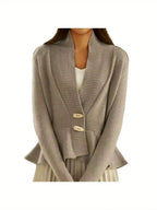 Women'S Elegant Sweater Cardigan - Soft Open Front Sweater Coat, Button Front Closure, Long Sleeve Layering Piece for Fall/Winter, Office, Party, Everyday Outfits - Women'S Sweater Coat, Winter Apparel, Ruffle Hem Design, Comfortable Wear