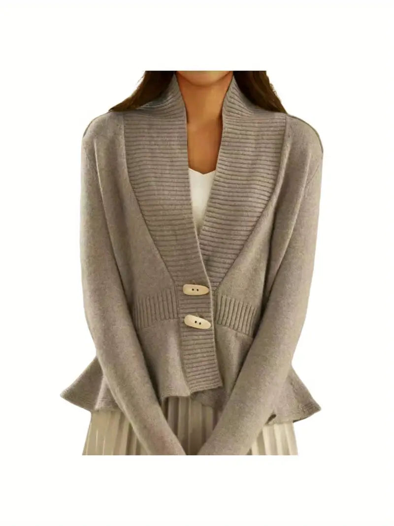 Women'S Elegant Sweater Cardigan - Soft Open Front Sweater Coat, Button Front Closure, Long Sleeve Layering Piece for Fall/Winter, Office, Party, Everyday Outfits - Women'S Sweater Coat, Winter Apparel, Ruffle Hem Design, Comfortable Wear