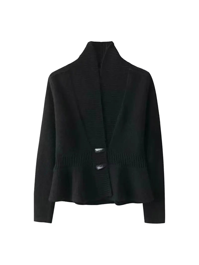 Women'S Elegant Sweater Cardigan - Soft Open Front Sweater Coat, Button Front Closure, Long Sleeve Layering Piece for Fall/Winter, Office, Party, Everyday Outfits - Women'S Sweater Coat, Winter Apparel, Ruffle Hem Design, Comfortable Wear