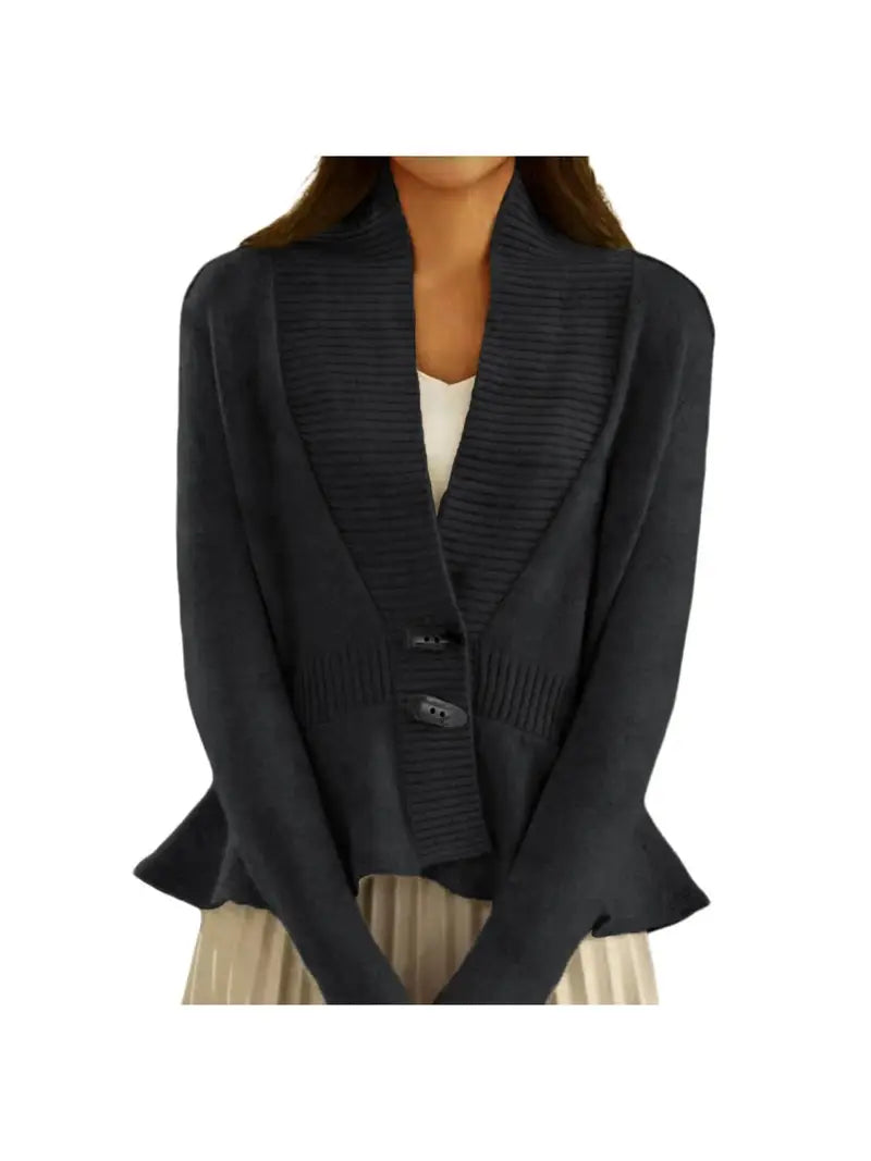 Women'S Elegant Sweater Cardigan - Soft Open Front Sweater Coat, Button Front Closure, Long Sleeve Layering Piece for Fall/Winter, Office, Party, Everyday Outfits - Women'S Sweater Coat, Winter Apparel, Ruffle Hem Design, Comfortable Wear
