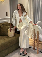 Spring and Autumn Elegant Vacation Date Ruffle Trim Pleated Tie-Back Long Sleeve Lightweight Jacket