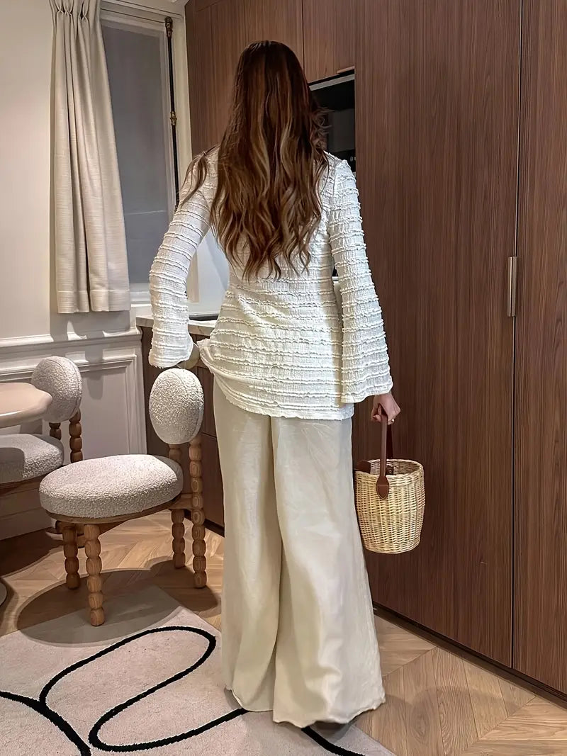 Spring and Autumn Elegant Vacation Date Ruffle Trim Pleated Tie-Back Long Sleeve Lightweight Jacket