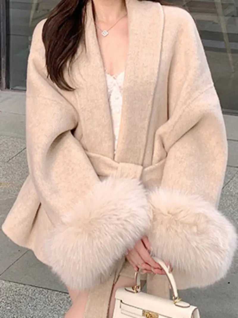 Women's Grey Waist-Cinching A-Line Jacket - Solid Color Long Sleeve Semi-Open Front Coat, Belted Winter Overcoat for, Casual & Semi-Formal Outfits (No Stretch, Hand Wash/Dry Clean)