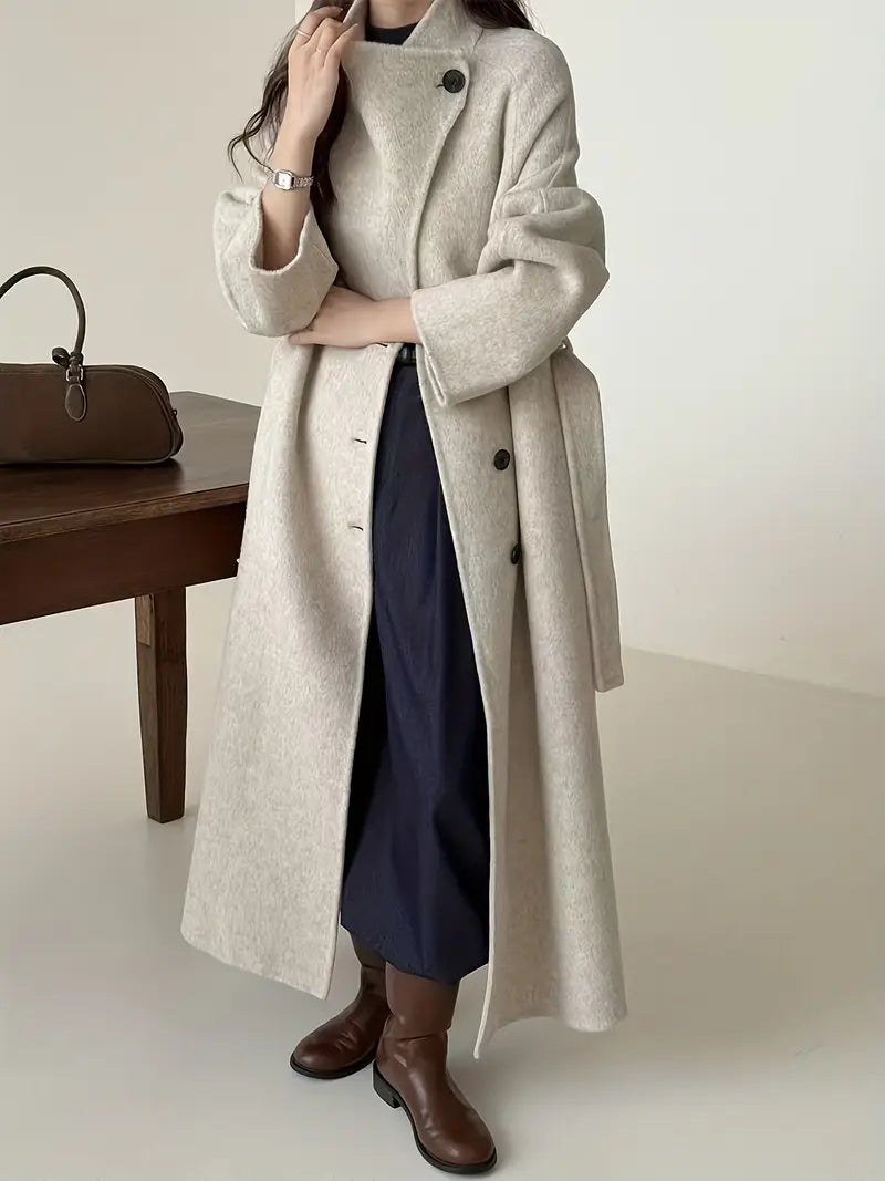Women'S Elegant Winter Coat - Long Formal & Everyday Outerwear, Structured H-Line Silhouette, /Neutral Tones, Chic Office to Party Outfits for Fall/Winter, Winter Fashion, Sophisticated Design, Durable Fabric, Stylish Jacket, Fashion Lovers