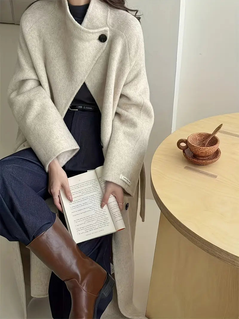 Women'S Elegant Winter Coat - Long Formal & Everyday Outerwear, Structured H-Line Silhouette, /Neutral Tones, Chic Office to Party Outfits for Fall/Winter, Winter Fashion, Sophisticated Design, Durable Fabric, Stylish Jacket, Fashion Lovers