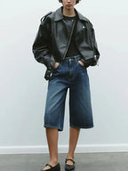 Women's Cropped Biker Jacket with Lapel & Full-Zip Short Coat - Belted Casual to Dressy Outerwear, Short Length for Jeans/Dresses, Machine Washable, Year-Round Wear (Non-Stretch)