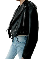 Women's Cropped Biker Jacket with Lapel & Full-Zip Short Coat - Belted Casual to Dressy Outerwear, Short Length for Jeans/Dresses, Machine Washable, Year-Round Wear (Non-Stretch)