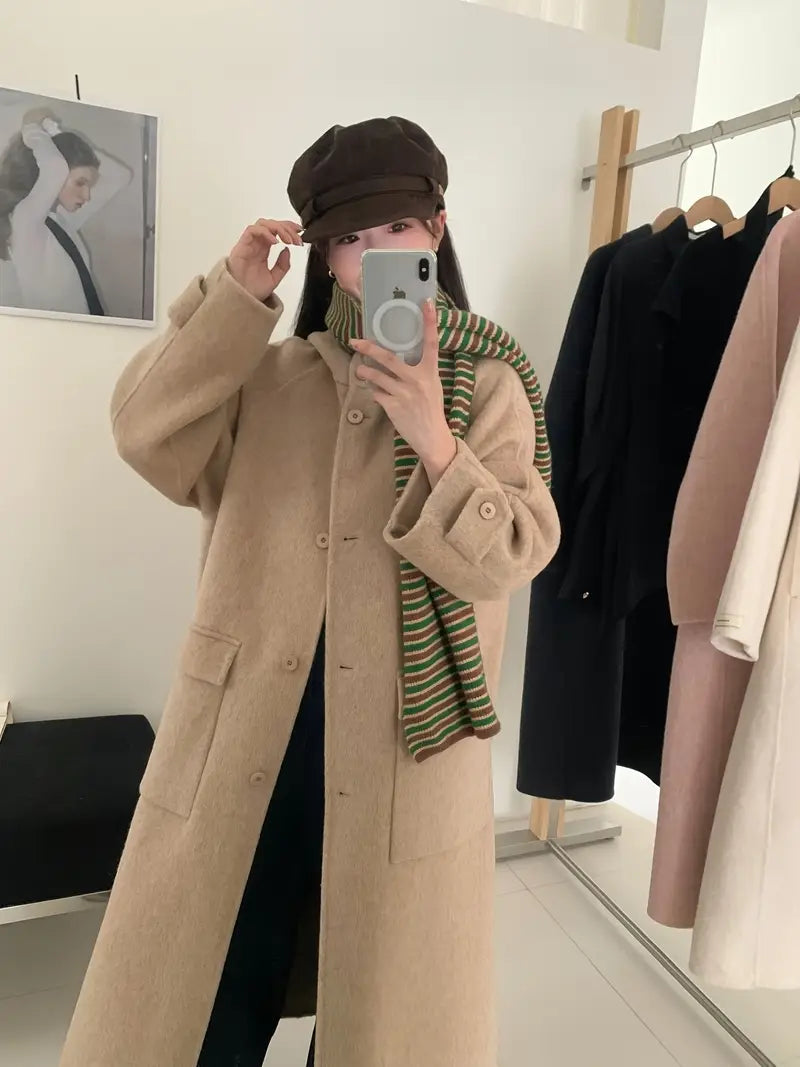 Women'S Elegant Casual Coat - Long Formal & Everyday Outerwear, Structured Non-Stretch Fabric, Chic Office to Party Jacket for Fall/Winter, Women'S Fashion Outerwear, Winter Clothing, Sophisticated Style, Durable Construction, Professional Women