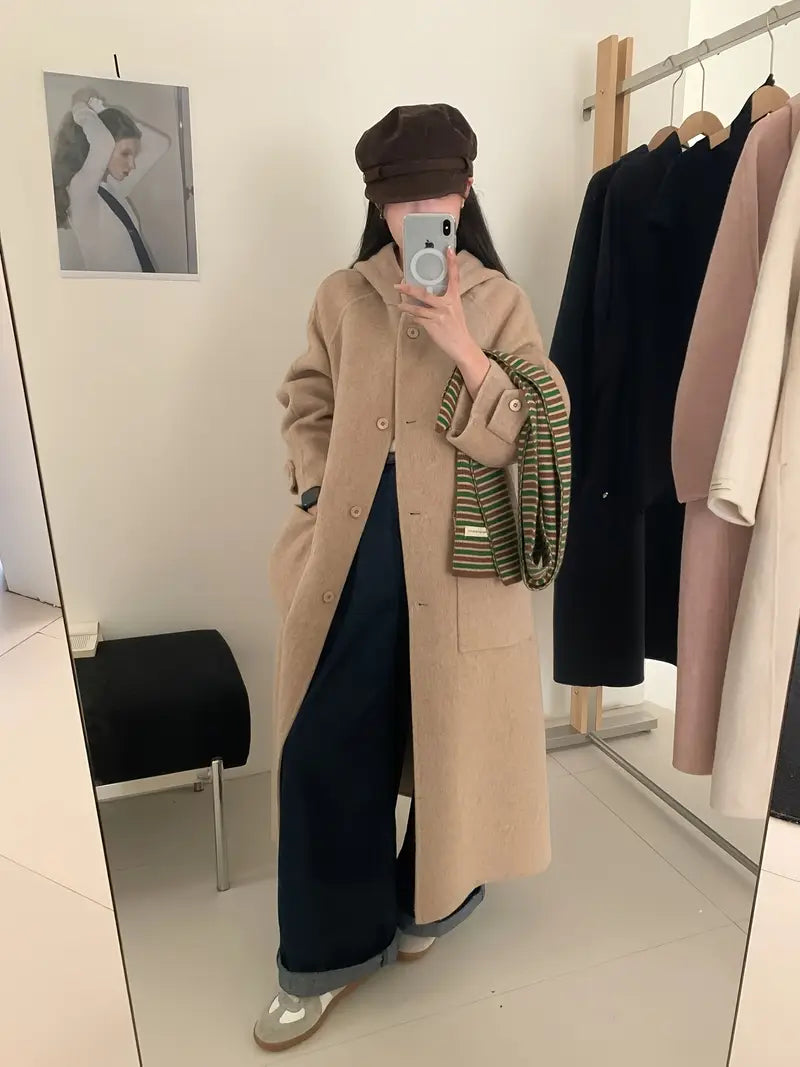 Women'S Elegant Casual Coat - Long Formal & Everyday Outerwear, Structured Non-Stretch Fabric, Chic Office to Party Jacket for Fall/Winter, Women'S Fashion Outerwear, Winter Clothing, Sophisticated Style, Durable Construction, Professional Women
