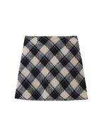 1pc Y2K Style Women'S Plaid Skirt, 95% Polyester 5% Elastane Knit Fabric with Zipper Detail, All-Season Fashion Skirt