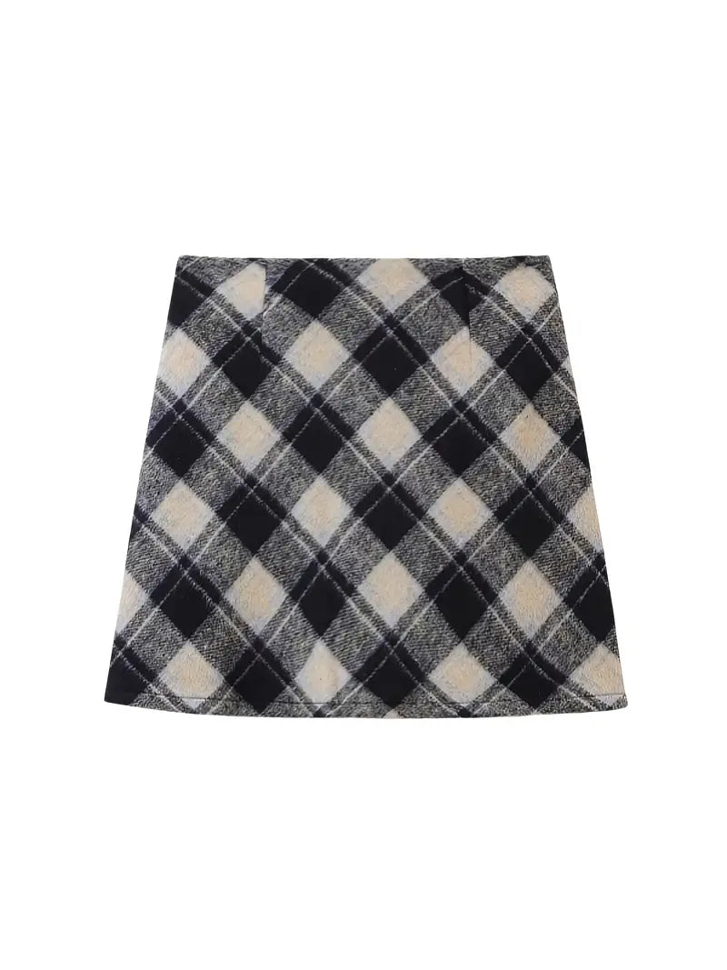 1pc Y2K Style Women'S Plaid Skirt, 95% Polyester 5% Elastane Knit Fabric with Zipper Detail, All-Season Fashion Skirt