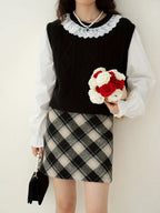 1pc Y2K Style Women'S Plaid Skirt, 95% Polyester 5% Elastane Knit Fabric with Zipper Detail, All-Season Fashion Skirt