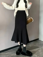 Elegant High-Waist A-Line Midi Skirt for Women - Soft, Flattering Fit with Flowing Hem, Casual & Chic Style, Perfect for Fall/Winter, Black, Casual Chic Skirt | Highwaist Skirt | Construction, Cute Skirts