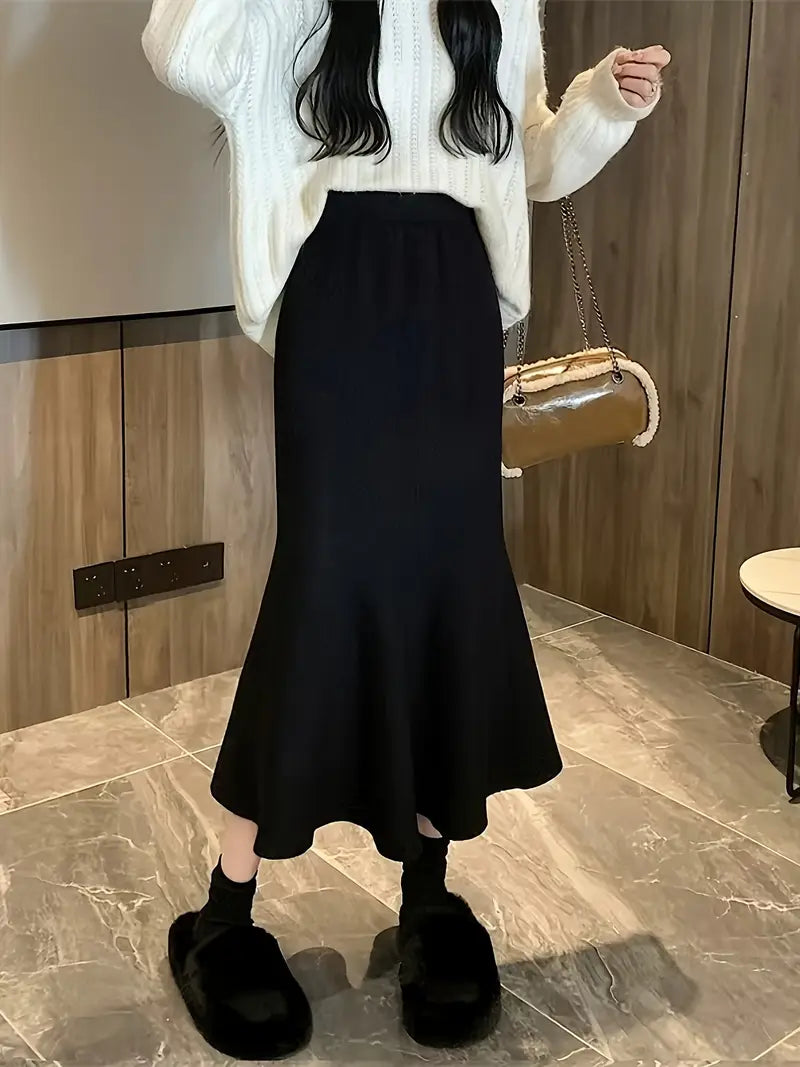 Elegant High-Waist A-Line Midi Skirt for Women - Soft, Flattering Fit with Flowing Hem, Casual & Chic Style, Perfect for Fall/Winter, Black, Casual Chic Skirt | Highwaist Skirt | Construction, Cute Skirts