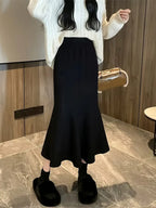 Elegant High-Waist A-Line Midi Skirt for Women - Soft, Flattering Fit with Flowing Hem, Casual & Chic Style, Perfect for Fall/Winter, Black, Casual Chic Skirt | Highwaist Skirt | Construction, Cute Skirts