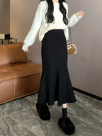 Elegant High-Waist A-Line Midi Skirt for Women - Soft, Flattering Fit with Flowing Hem, Casual & Chic Style, Perfect for Fall/Winter, Black, Casual Chic Skirt | Highwaist Skirt | Construction, Cute Skirts