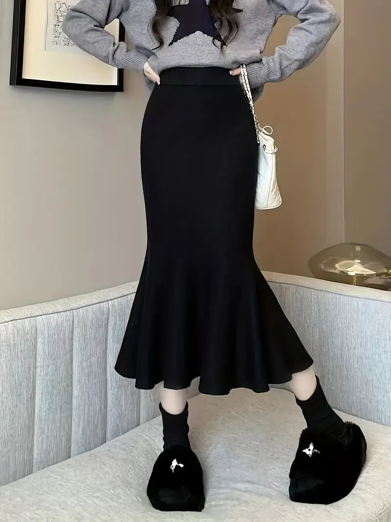 Elegant High-Waist A-Line Midi Skirt for Women - Soft, Flattering Fit with Flowing Hem, Casual & Chic Style, Perfect for Fall/Winter, Black, Casual Chic Skirt | Highwaist Skirt | Construction, Cute Skirts