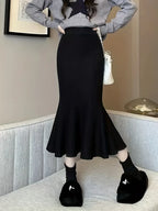 Elegant High-Waist A-Line Midi Skirt for Women - Soft, Flattering Fit with Flowing Hem, Casual & Chic Style, Perfect for Fall/Winter, Black, Casual Chic Skirt | Highwaist Skirt | Construction, Cute Skirts