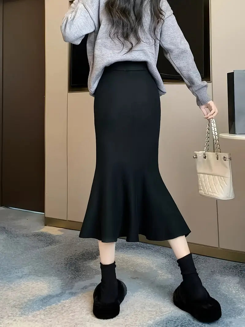 Elegant High-Waist A-Line Midi Skirt for Women - Soft, Flattering Fit with Flowing Hem, Casual & Chic Style, Perfect for Fall/Winter, Black, Casual Chic Skirt | Highwaist Skirt | Construction, Cute Skirts