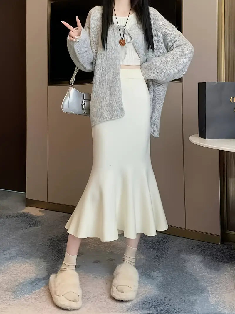 Elegant High-Waist A-Line Midi Skirt for Women - Soft, Flattering Fit with Flowing Hem, Casual & Chic Style, Perfect for Fall/Winter, Black, Casual Chic Skirt | Highwaist Skirt | Construction, Cute Skirts