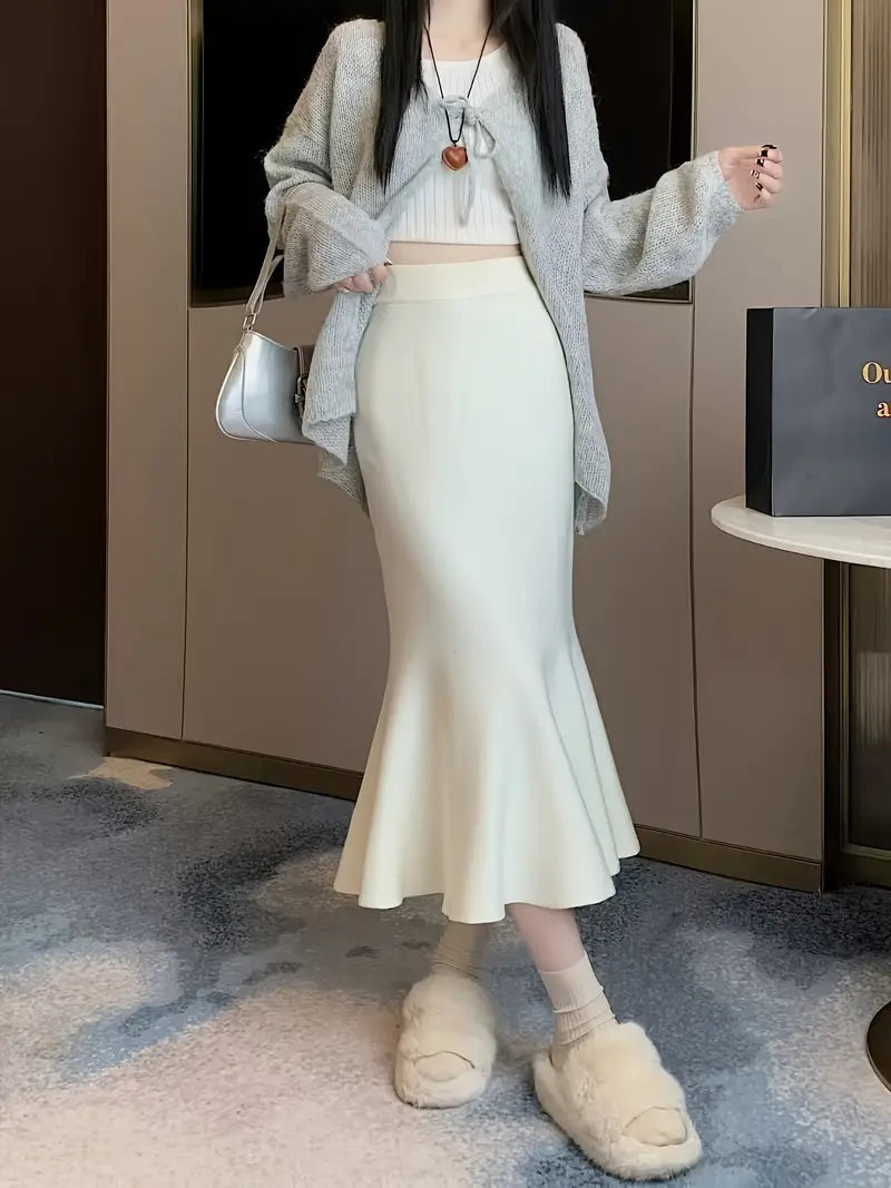 Elegant High-Waist A-Line Midi Skirt for Women - Soft, Flattering Fit with Flowing Hem, Casual & Chic Style, Perfect for Fall/Winter, Black, Casual Chic Skirt | Highwaist Skirt | Construction, Cute Skirts