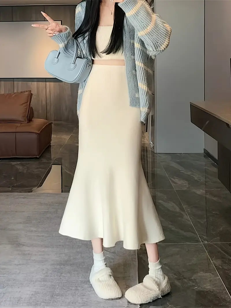 Elegant High-Waist A-Line Midi Skirt for Women - Soft, Flattering Fit with Flowing Hem, Casual & Chic Style, Perfect for Fall/Winter, Black, Casual Chic Skirt | Highwaist Skirt | Construction, Cute Skirts