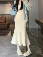 Elegant High-Waist A-Line Midi Skirt for Women - Soft, Flattering Fit with Flowing Hem, Casual & Chic Style, Perfect for Fall/Winter, Black, Casual Chic Skirt | Highwaist Skirt | Construction, Cute Skirts