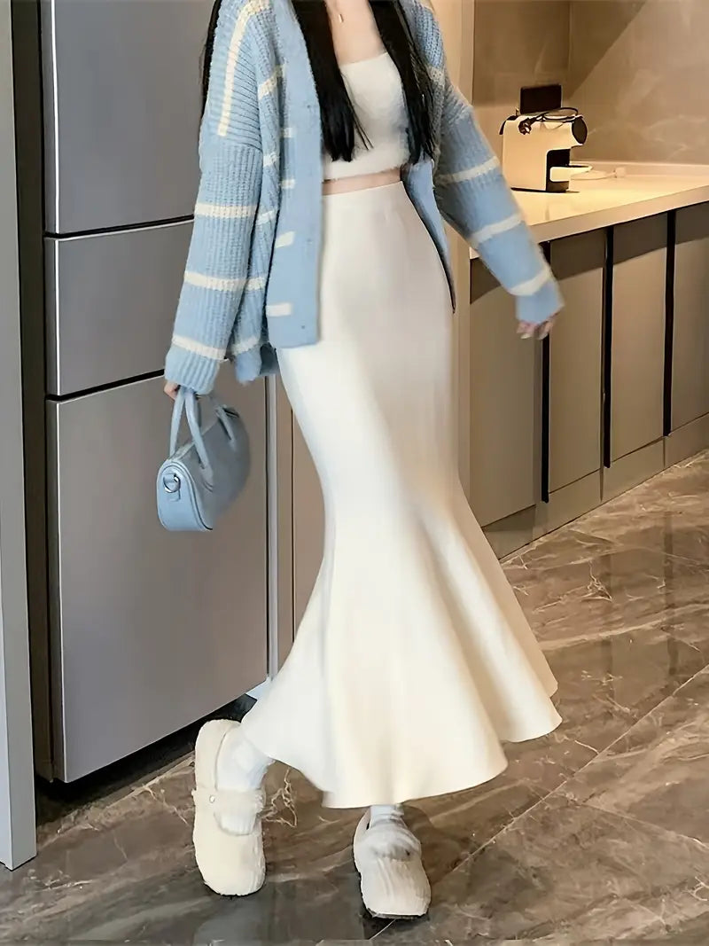 Elegant High-Waist A-Line Midi Skirt for Women - Soft, Flattering Fit with Flowing Hem, Casual & Chic Style, Perfect for Fall/Winter, Black, Casual Chic Skirt | Highwaist Skirt | Construction, Cute Skirts