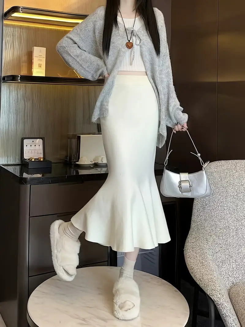 Elegant High-Waist A-Line Midi Skirt for Women - Soft, Flattering Fit with Flowing Hem, Casual & Chic Style, Perfect for Fall/Winter, Black, Casual Chic Skirt | Highwaist Skirt | Construction, Cute Skirts