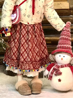 Women's Vintage Red & White Plaid A-Line Skirt with Fringe Hem - Rhombus Check Print Winter Christmas Skirt, Flared Umbrella Skirt for Scottish Dance, Folk Costume & Holiday Party Outfits (Machine Washable)