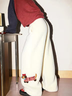 Women's Fashion Plush Pants - Autumn/Winter Casual Elastic Waist Trousers, Loose Fit Joggers with Dog Print Hem