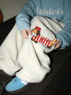 Women's Fashion Plush Pants - Autumn/Winter Casual Elastic Waist Trousers, Loose Fit Joggers with Dog Print Hem