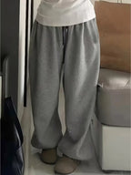 Women's Gray High-Waisted Wide-Leg Bell-Bottom Pants - Retro Tapered Bell Bottoms with Wide Leg Opening, Solid Color Non-Stretch Winter Trousers for Everyday Outfits, Lounging & Layering (Hand Washable)