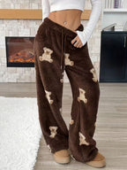 New Autumn-Winter Fashion Warm Casual Pants, Bear Print Wide-Leg Loose Fit Women's Long Pants