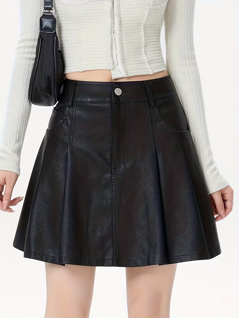 Women'S High-Waisted A-Line Mini Skirt - Elegant Retro Formal & Everyday Outfit, Non-Slip Pockets, Flattering Fit for Fall/Winter, Chic Skirt for Casual, Office, Party, Party Attire | Vintage Style | Structured Design, Cute Skirts