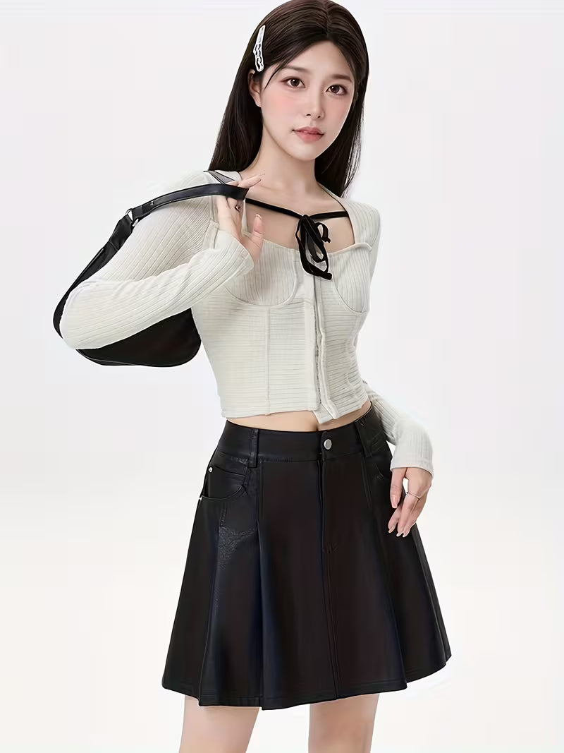 Women'S High-Waisted A-Line Mini Skirt - Elegant Retro Formal & Everyday Outfit, Non-Slip Pockets, Flattering Fit for Fall/Winter, Chic Skirt for Casual, Office, Party, Party Attire | Vintage Style | Structured Design, Cute Skirts