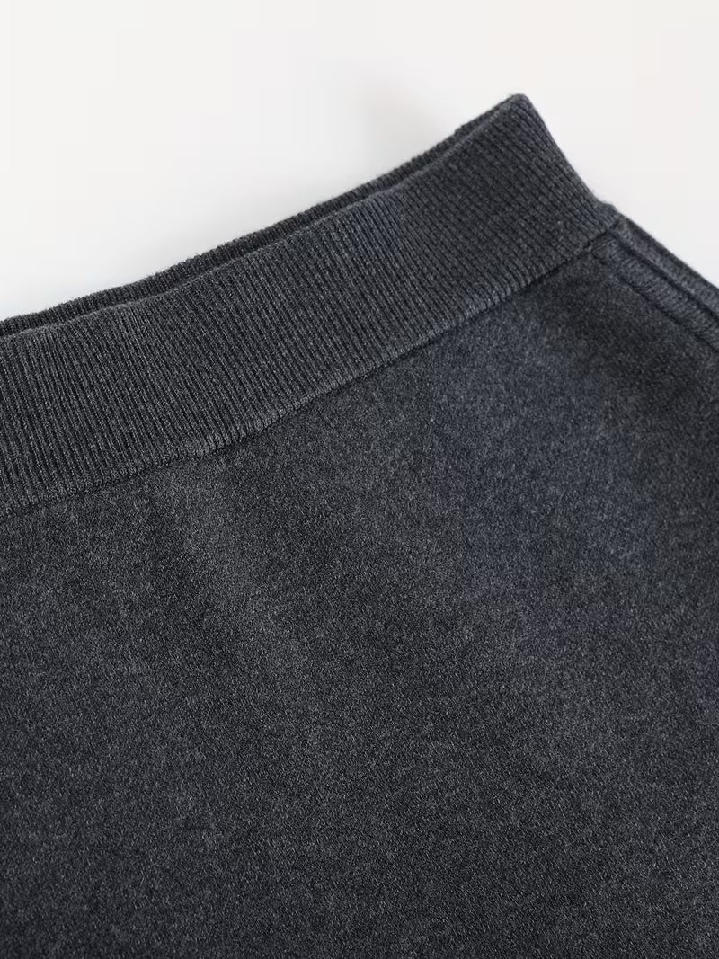 Women'S Mid-Length Skirt with Side Slit - Solid Color, Regular Fit, No Belt, Perfect for Fall/Winter, Casual to Formal Wear, Casual Attire|Sleek Skirt| Construction