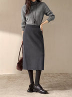 Women'S Mid-Length Skirt with Side Slit - Solid Color, Regular Fit, No Belt, Perfect for Fall/Winter, Casual to Formal Wear, Casual Attire|Sleek Skirt| Construction