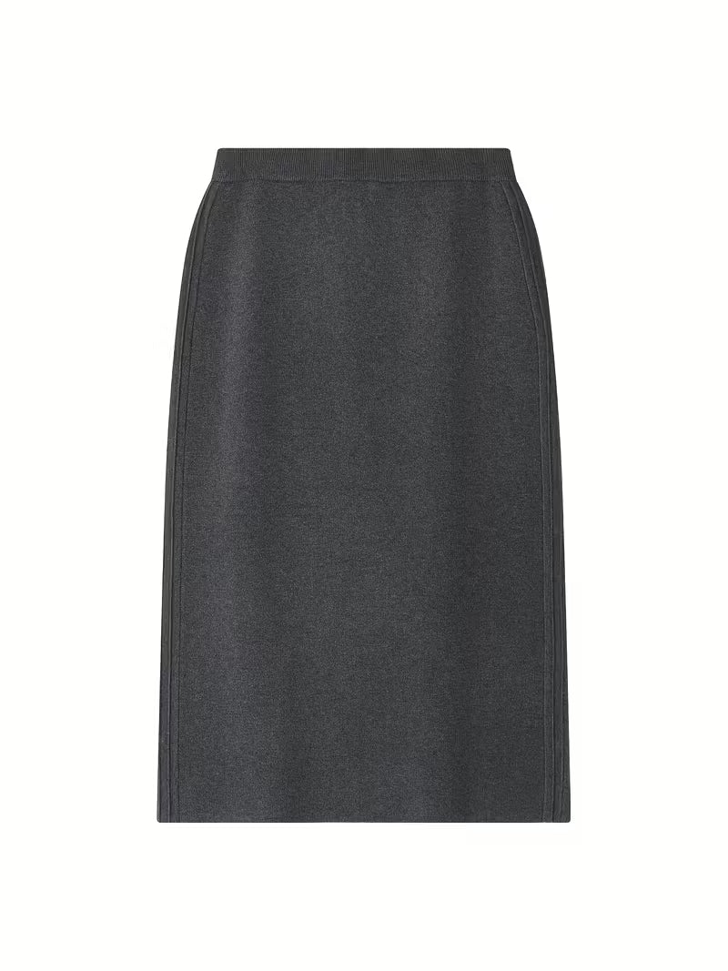 Women'S Mid-Length Skirt with Side Slit - Solid Color, Regular Fit, No Belt, Perfect for Fall/Winter, Casual to Formal Wear, Casual Attire|Sleek Skirt| Construction