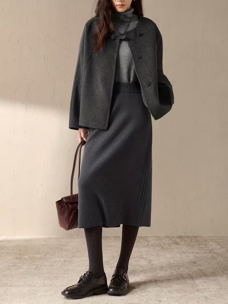 Women'S Mid-Length Skirt with Side Slit - Solid Color, Regular Fit, No Belt, Perfect for Fall/Winter, Casual to Formal Wear, Casual Attire|Sleek Skirt| Construction