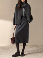 Women'S Mid-Length Skirt with Side Slit - Solid Color, Regular Fit, No Belt, Perfect for Fall/Winter, Casual to Formal Wear, Casual Attire|Sleek Skirt| Construction