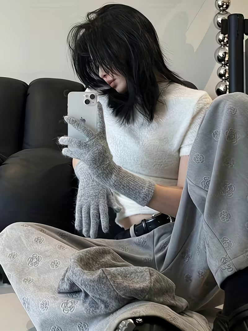 Women'S High-Waist Wide-Leg Jeans with Floral Embossed Design - Light Gray, Vintage Style, Casual Summer Pants for Tall Women, Comfortable and Stylish, High Waisted Jeans, Ladie Trouser Straight Leg, Women' Trouser, Women Trouser