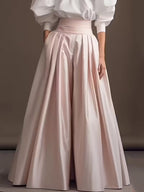 Women'S Elegant High-Waisted Wide-Leg Pants - Soft Pink Formal & Everyday Trousers with Waistband, Flattering A-Line Silhouette, Non-Transparent Fabric for Office, Parties, Casual Outfits - Spring/Fall/Summer Pants, Party Attire, Nontransparent Material