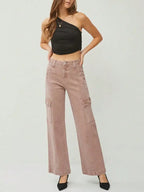 Womens Casual Cargo Jeans Fashion Mauve Wide-Leg Cargo Denim Pants High-Waisted Utility Pockets relaxed fit For Casual and Fashion All Season Style