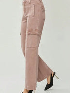Womens Casual Cargo Jeans Fashion Mauve Wide-Leg Cargo Denim Pants High-Waisted Utility Pockets relaxed fit For Casual and Fashion All Season Style