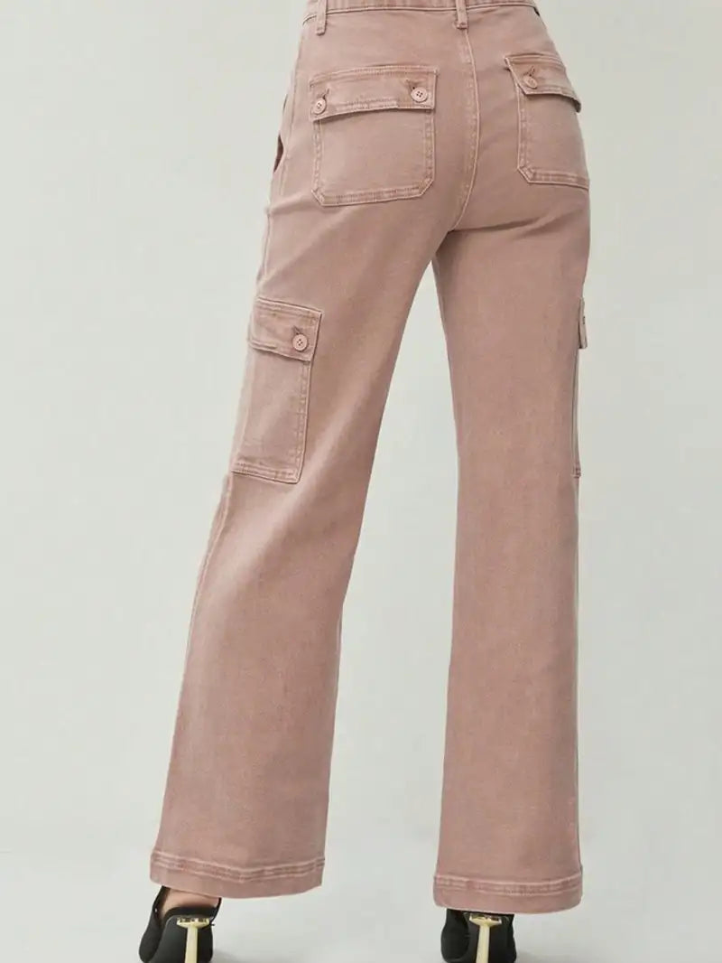 Womens Casual Cargo Jeans Fashion Mauve Wide-Leg Cargo Denim Pants High-Waisted Utility Pockets relaxed fit For Casual and Fashion All Season Style