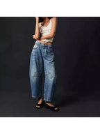 Loose Wide-Leg Pants Mid-Low Waist Washed Trousers Women