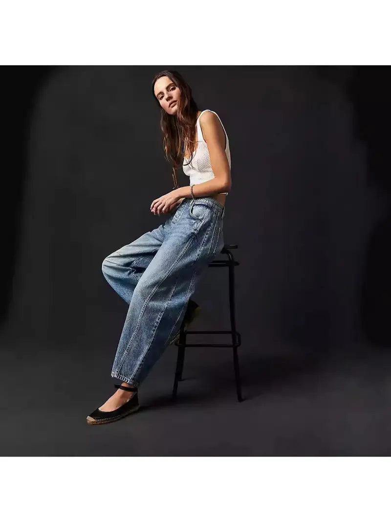 Loose Wide-Leg Pants Mid-Low Waist Washed Trousers Women