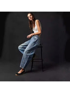 Loose Wide-Leg Pants Mid-Low Waist Washed Trousers Women